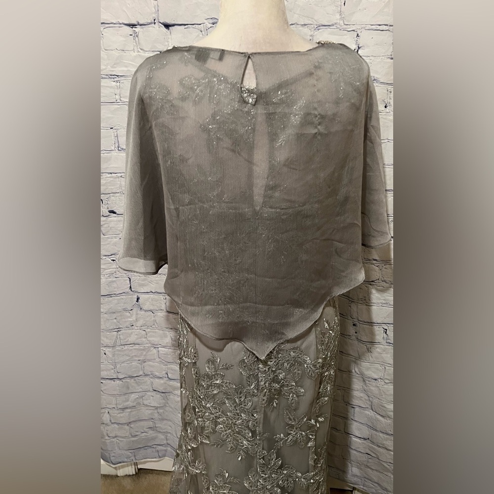 Ignite Evenings Embelished Mesh Asymetrical Cape gown silver/grey $180.00 12 - Picture 13 of 16